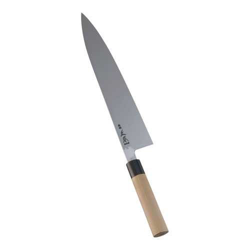 正本総本店 正本 本霞 玉白鋼 水牛柄牛刀 両刃 30cm