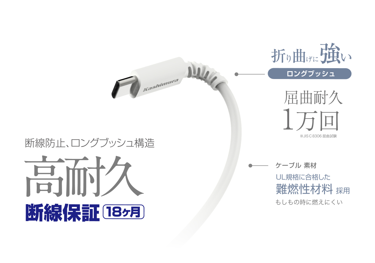 USB充電&同期ケーブル 2m A-C WH - 画像 (7)