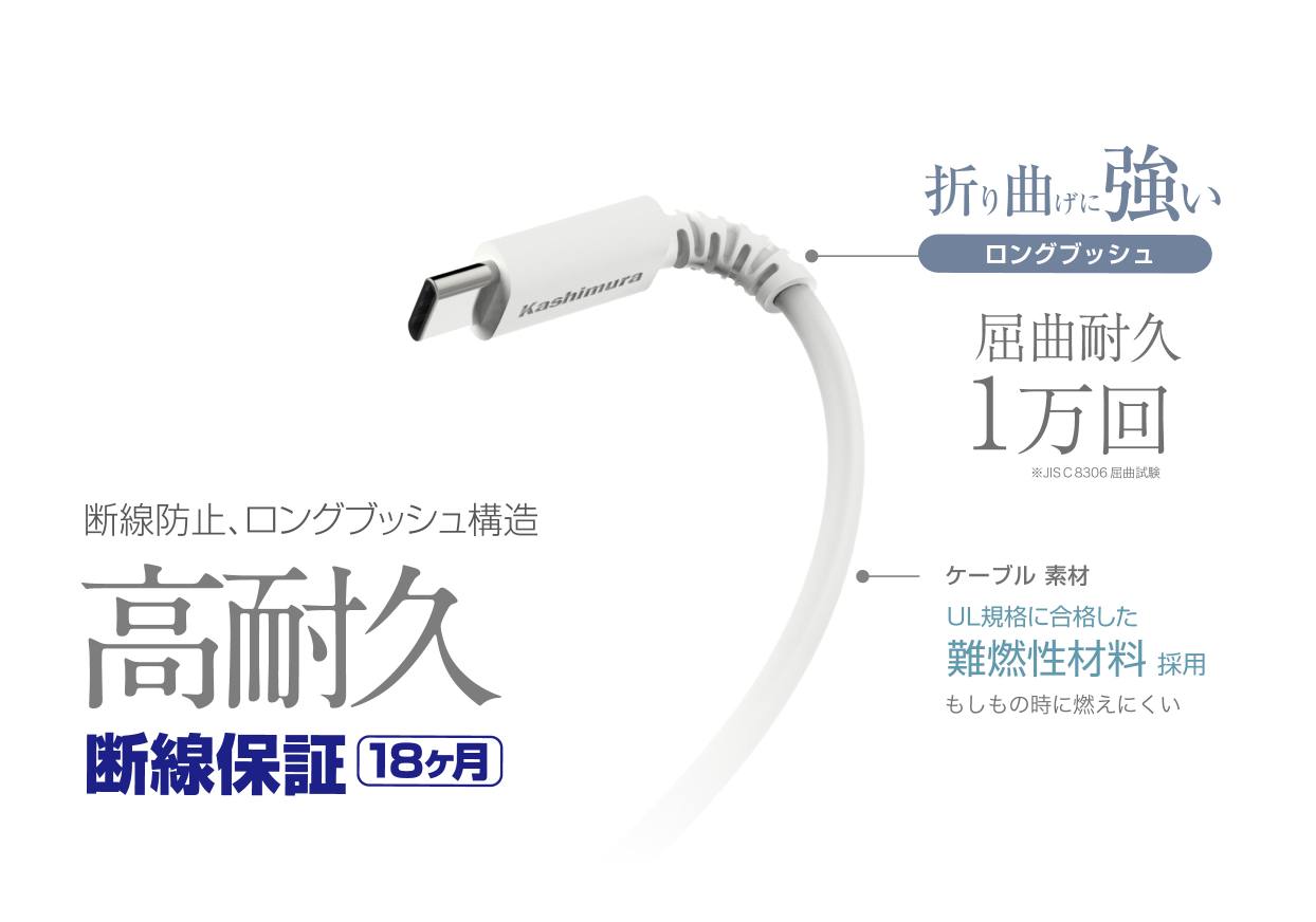USB充電&同期ケーブル 2m C-C WH - 画像 (7)
