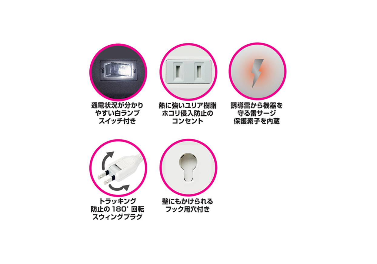 4AC-2USB-3.4A SW 雷 1.2m WH - 画像 (4)