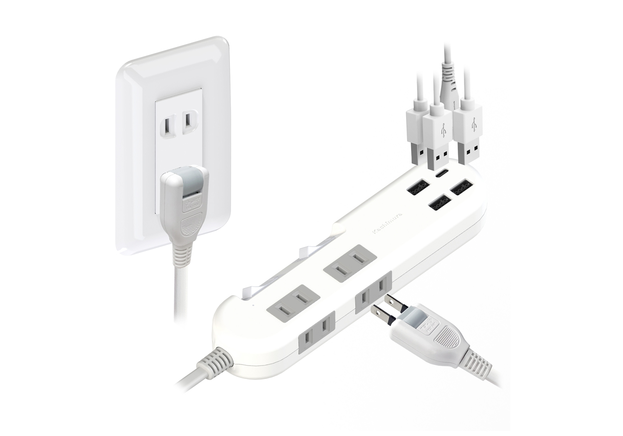 4AC4USB 3A+1C 24W 1.2m リバーシブル SW 自動識別 WH - 画像 (2)