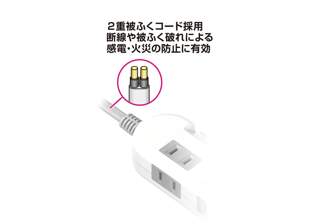 4AC4USB 3A+1C 24W 1.2m リバーシブル SW 自動識別 WH - 画像 (5)