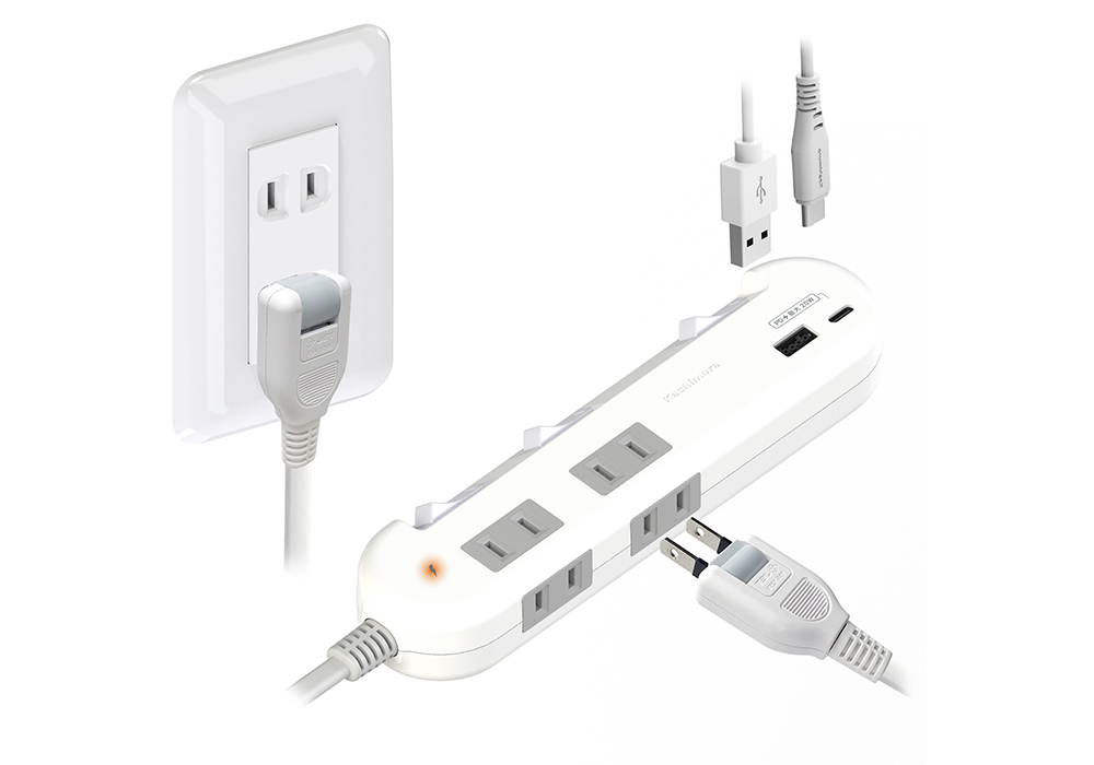電源タップ4AC-C/A-PD20W スイッチ/雷サージ付き 1.2m - 画像 (2)