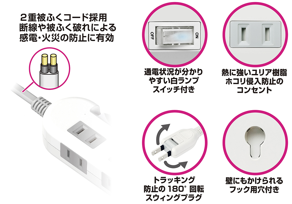 電源タップ4AC-C/A-PD20W スイッチ/雷サージ付き 1.2m - 画像 (5)