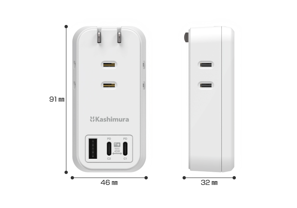 電源タップ AC3 USBA+C2 PD45W 自動識別 リバーシブル - 画像 (2)