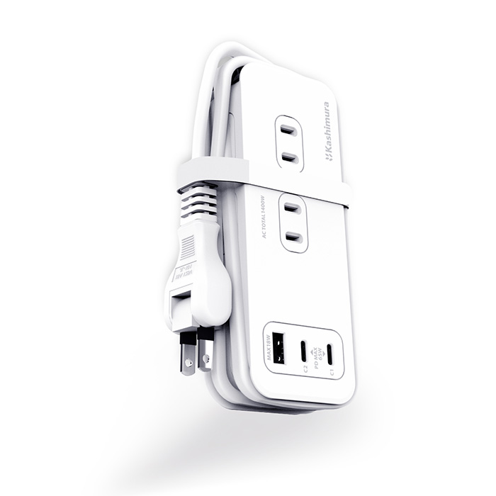 電源タップ AC4 USBA+C2 PD65W 1.2m リバーシブル