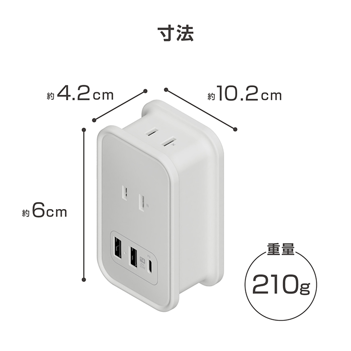 電源タップAC3 USBA2+C1 PD20W 自動識別 リバーシブル 1m - 画像 (9)