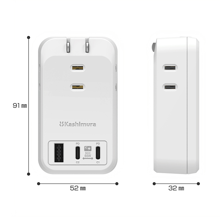 電源タップ AC3 USBA+C2 PD65W 自動識別 リバーシブル - 画像 (2)