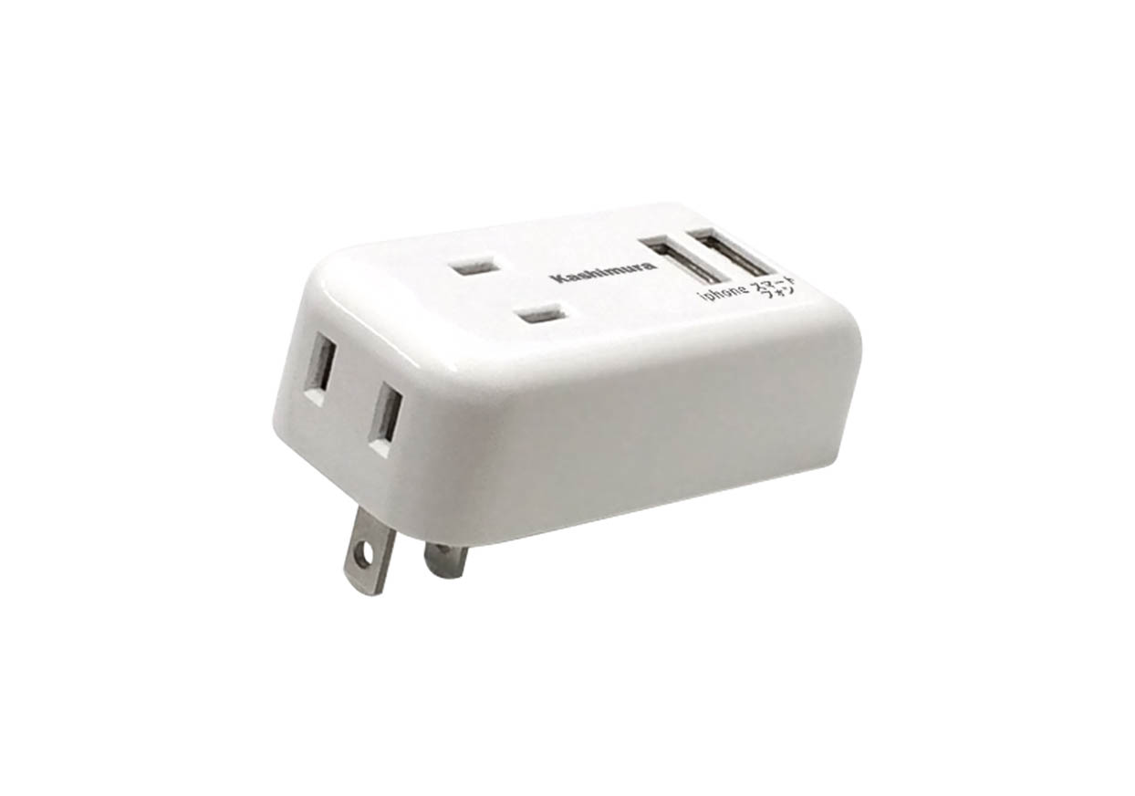 AC充電器 1A USB2ポート 2コンセント WH