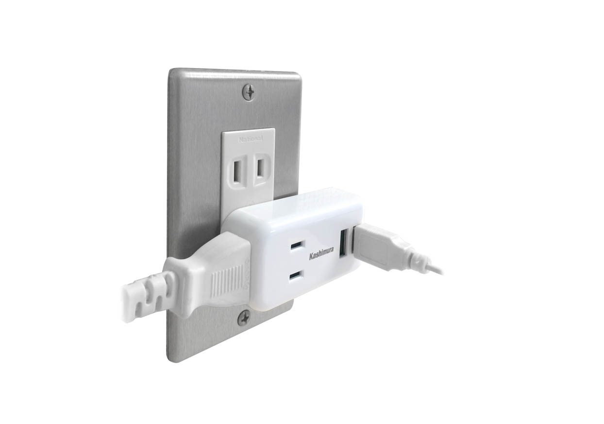 AC充電器 1A USB2ポート 2コンセント WH - 画像 (2)