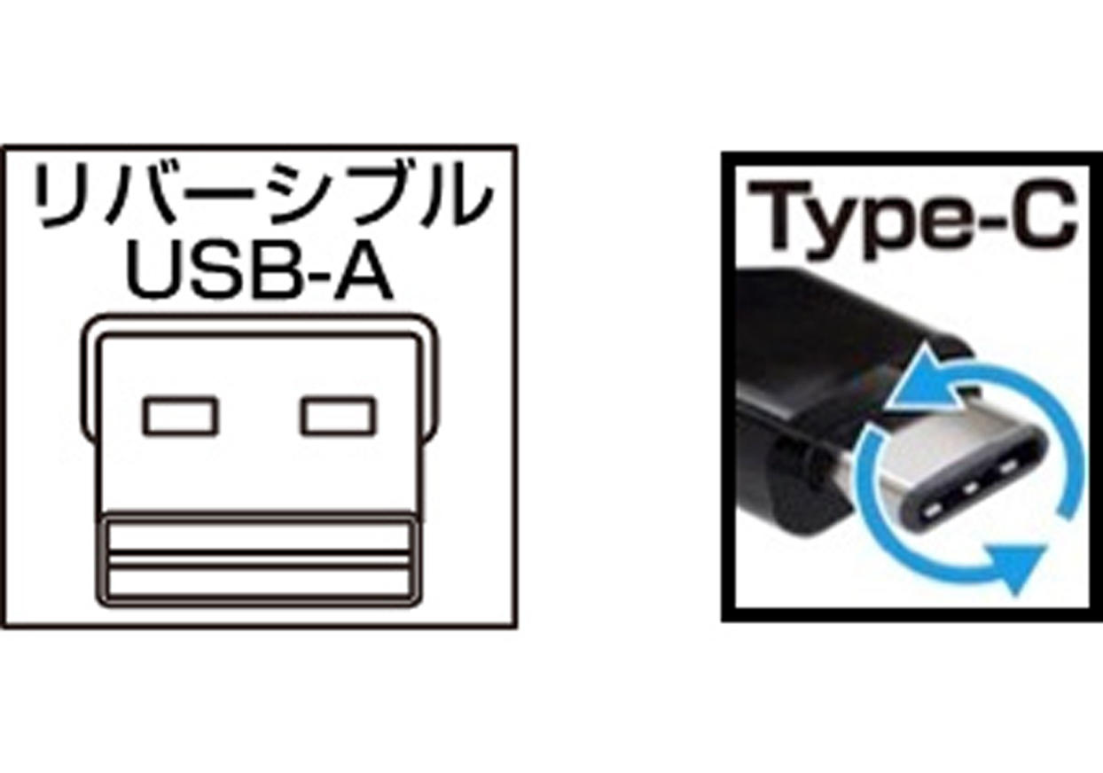 USB充電&同期ケーブル リール 80cm リバーシブルA-C BK - 画像 (2)