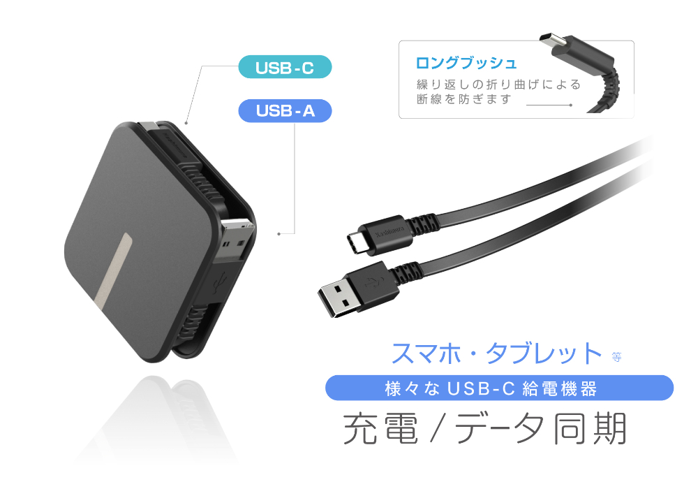 USB充電&同期ケーブル リール1.5m A-C BK - 画像 (5)
