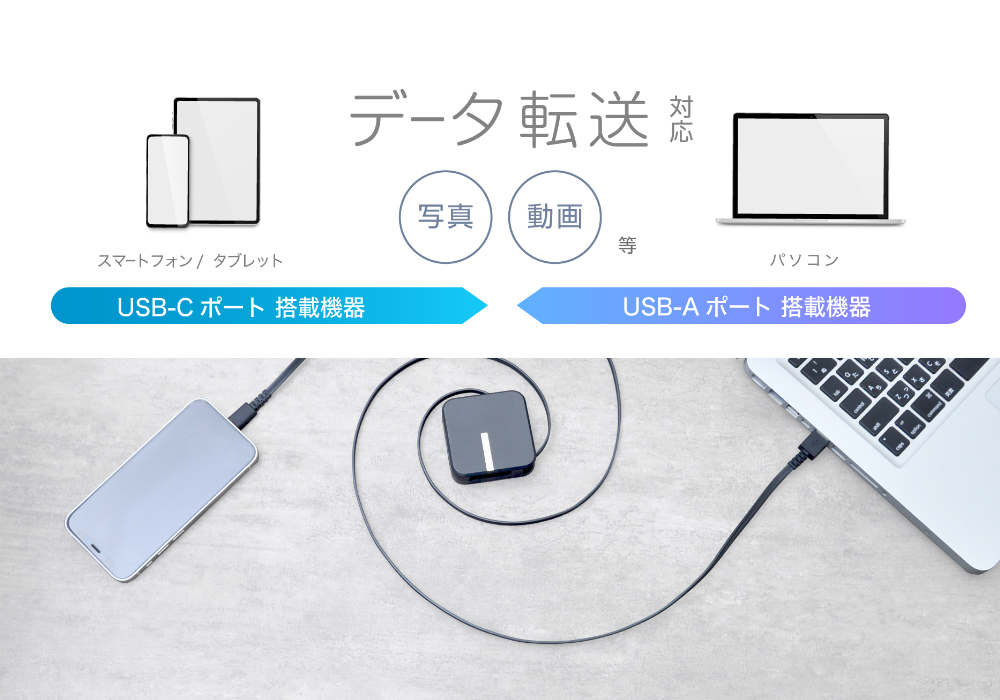 USB充電&同期ケーブル リール1.5m A-C BK - 画像 (9)