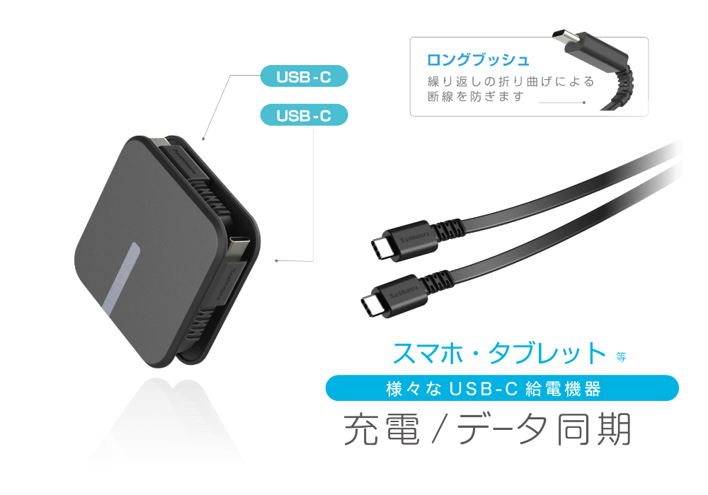 USB充電&同期ケーブル リール1.5m C-C BK PD60W - 画像 (5)
