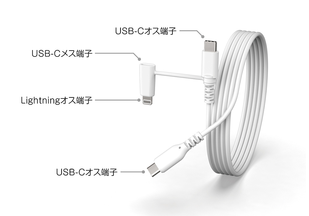 LN変換コネクタ付 C-Cケーブル 1.2m WH - 画像 (3)