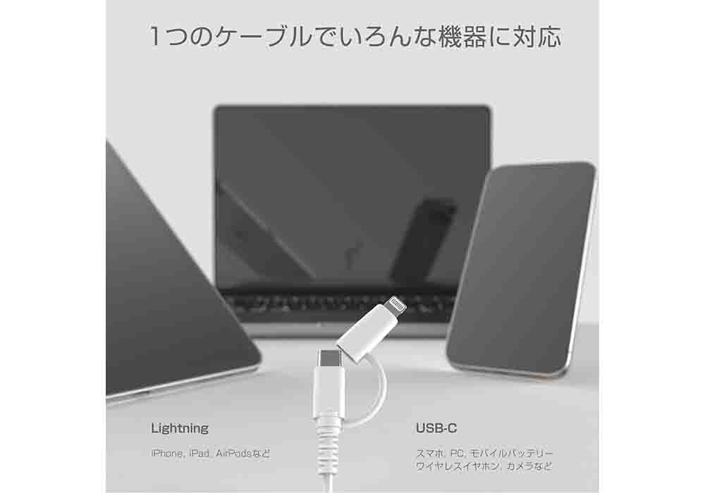 LN変換コネクタ付 C-Cケーブル 1.2m WH - 画像 (5)