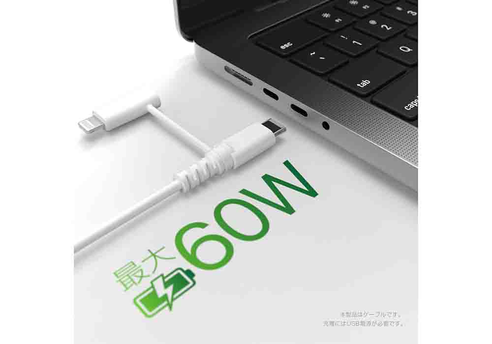 LN変換コネクタ付 C-Cケーブル 1.2m WH - 画像 (6)
