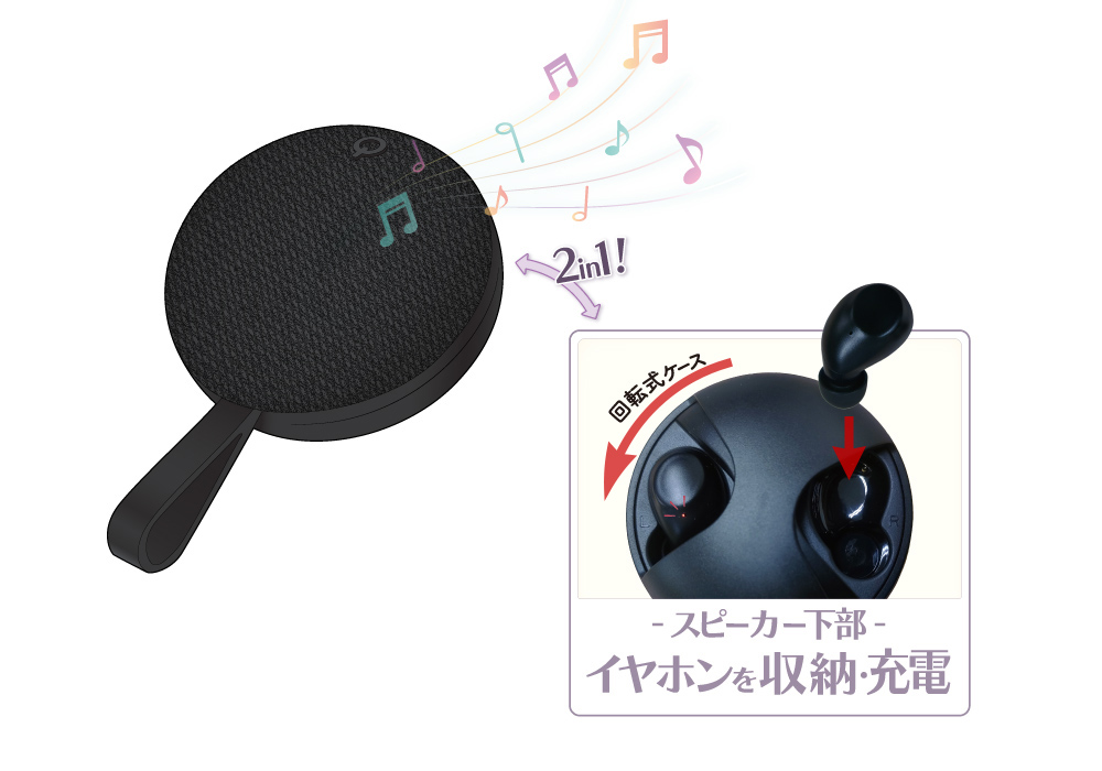 2in1 完全ワイヤレス ステレオイヤホン & スピーカー BK - 画像 (4)