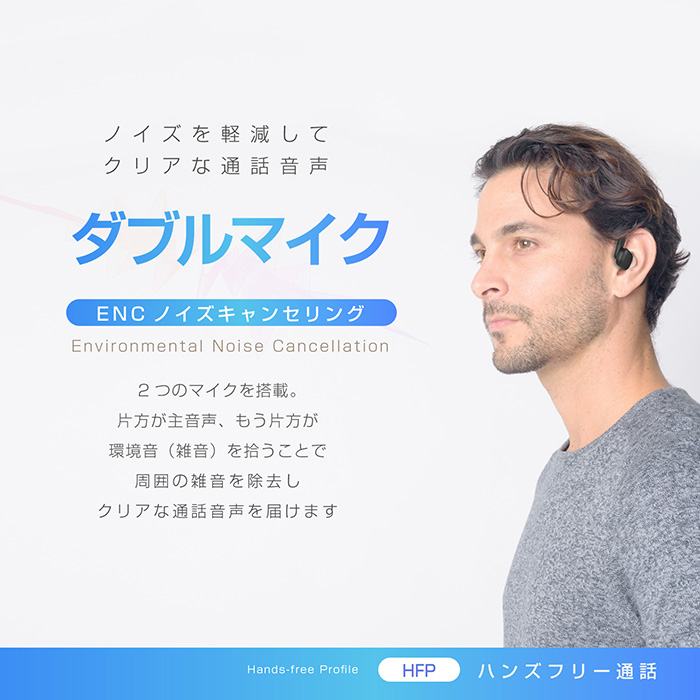 ワイヤレスイヤホン オープンイヤー スタミナバッテリー&ダブルマイク - 画像 (5)