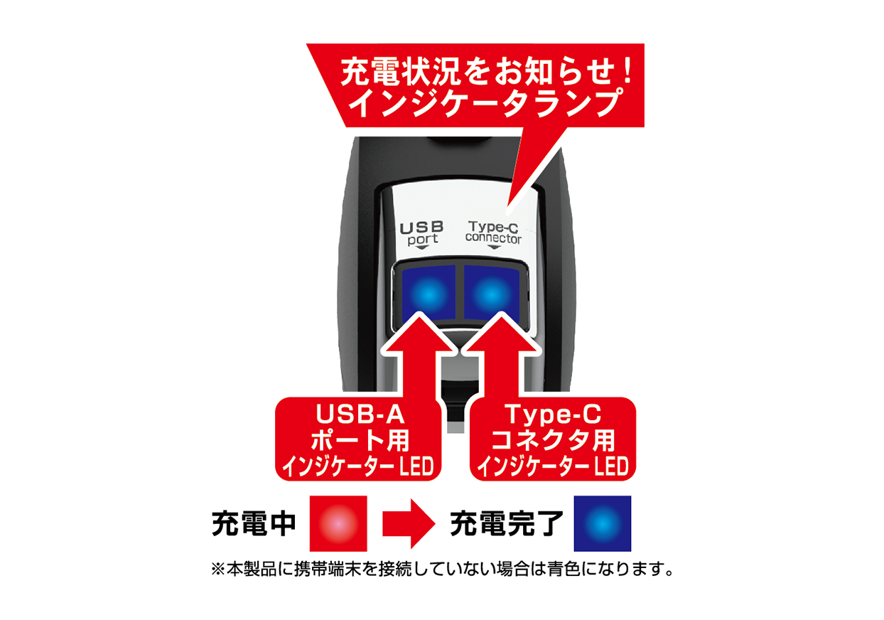 DC充電器 リール インジケーター 5.4A Type-C BK - 画像 (4)