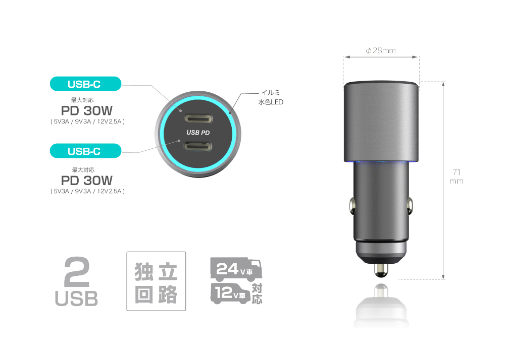 DC-60W USB 2ポート PD30W×2 - 画像 (11)