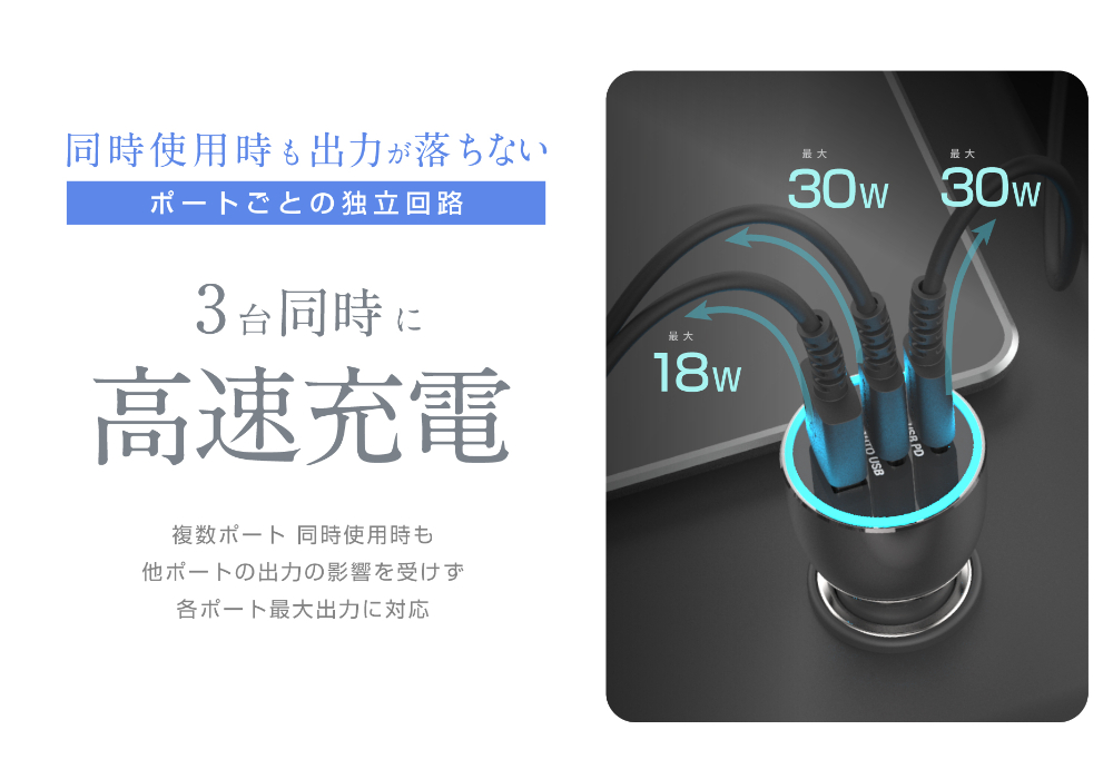 DC-78W USB 3ポート PD30W×2+18W - 画像 (5)