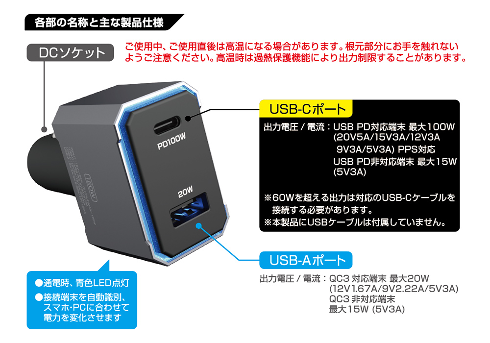 DC-120W USB 2ポート PD100W 自動判定 - 画像 (5)
