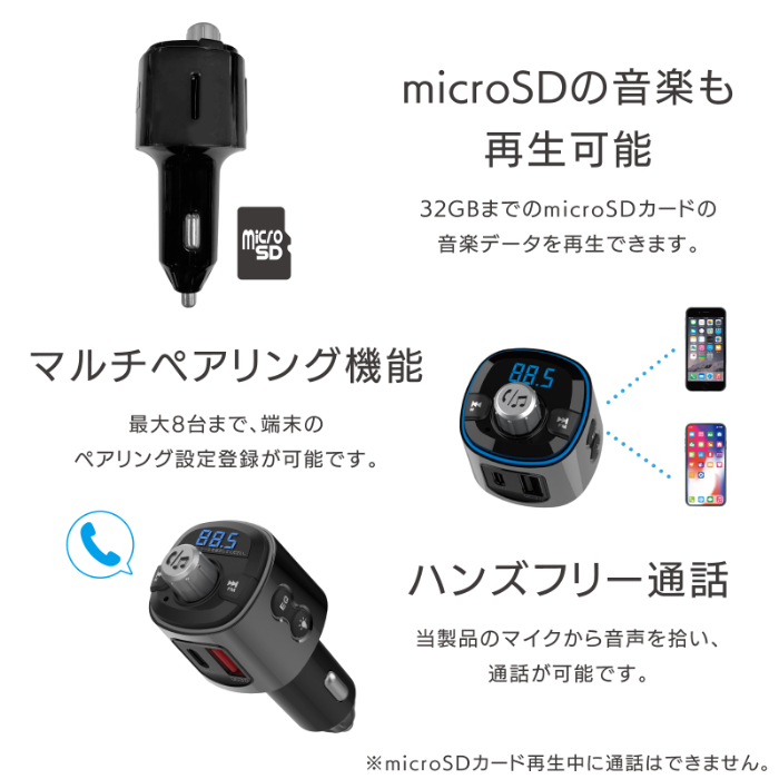 Bluetooth FMトランスミッター フルバンド USB2ポート 自動判定 - 画像 (6)