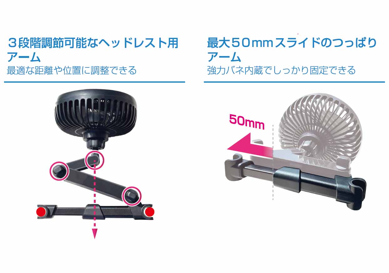 USB扇風機 ヘッドレスト取り付け - 画像 (4)