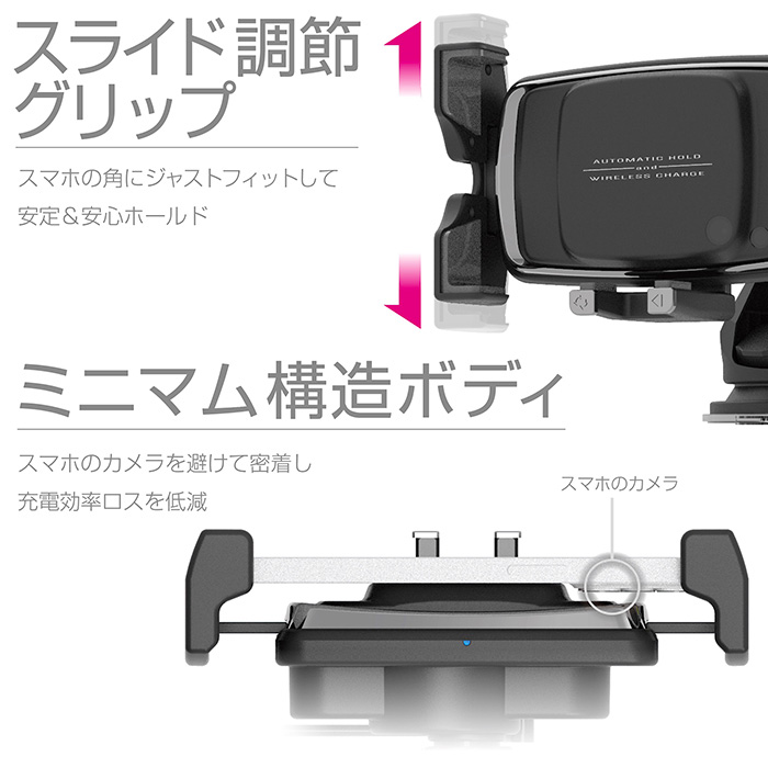 自動開閉式ワイヤレス充電ホルダー 自動回転/4角ホールド 吸盤取り付け - 画像 (5)