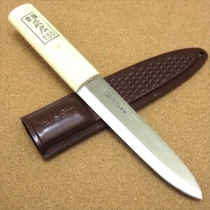 関の刃物 間切包丁 15cm (150mm) 正広 0.85％ カーボン モリブデンパナジウム タングステン 朴の木ハンドル プラスチックサヤ付き 魚のさばき 血抜き ロープの切断 アウトドア フィッシング 魚釣り 漁師用に作られた右利き用万能片刃包丁 国産日本製