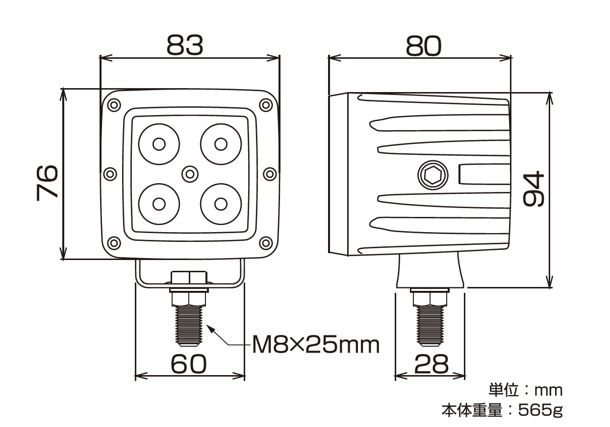LED ワークライト ミニ角 4灯 12W - 画像 (5)