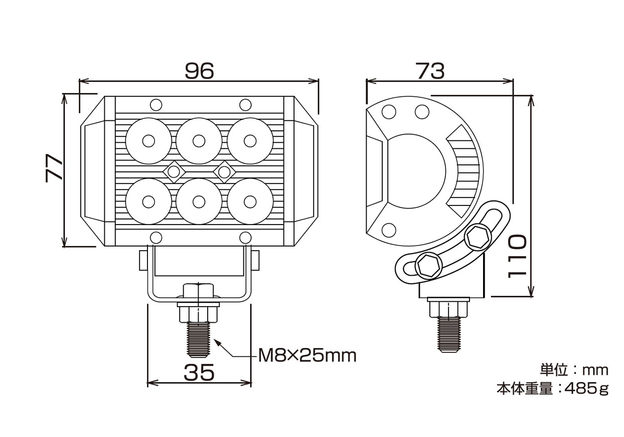 LED ワークライト ミニ角 6灯 18W - 画像 (5)