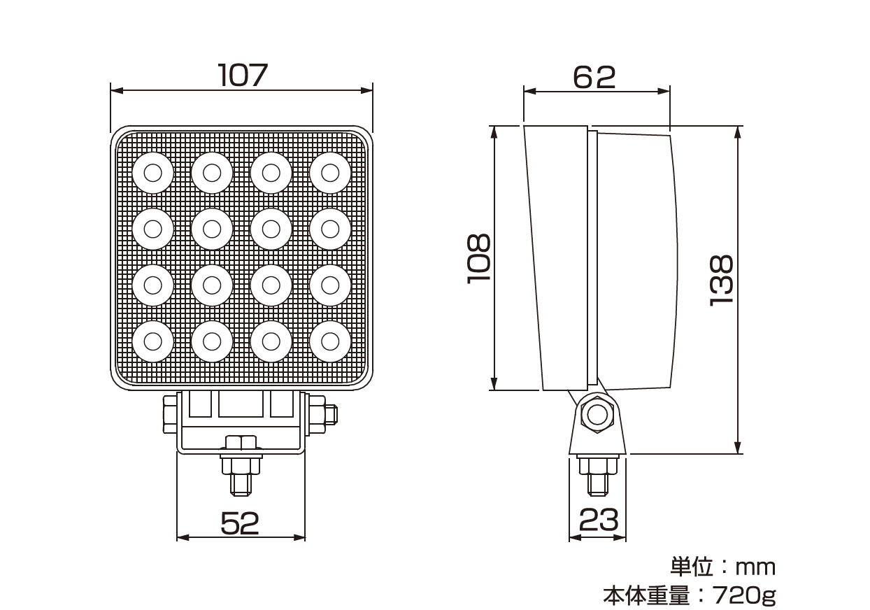 LEDワークライト 16灯 48W 電動フォークリフト対応 - 画像 (5)