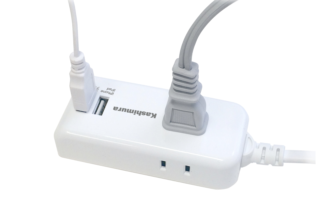 国内・海外兼用 2口電源タップ Aタイプ 2USB 2.1A 1m - 画像 (2)