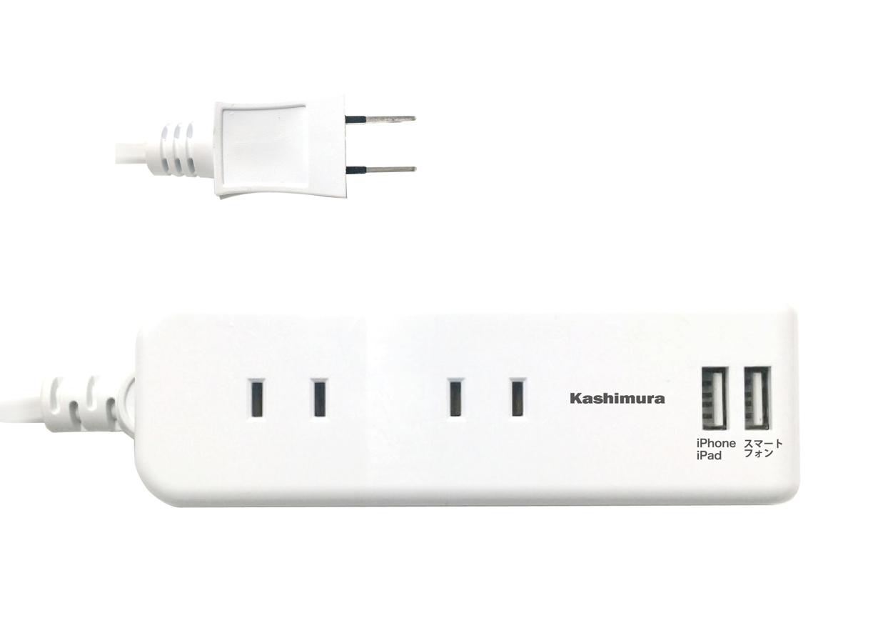 国内・海外兼用 4口電源タップ Aタイプ 2USB 2.1A 1m