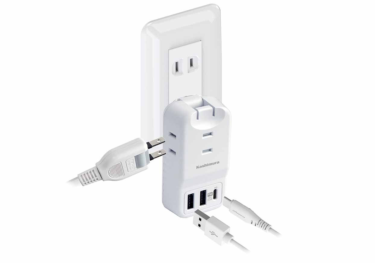 旅行用3AC3USB 2A+C PD20W リバーシブル 自動識別 WH - 画像 (3)