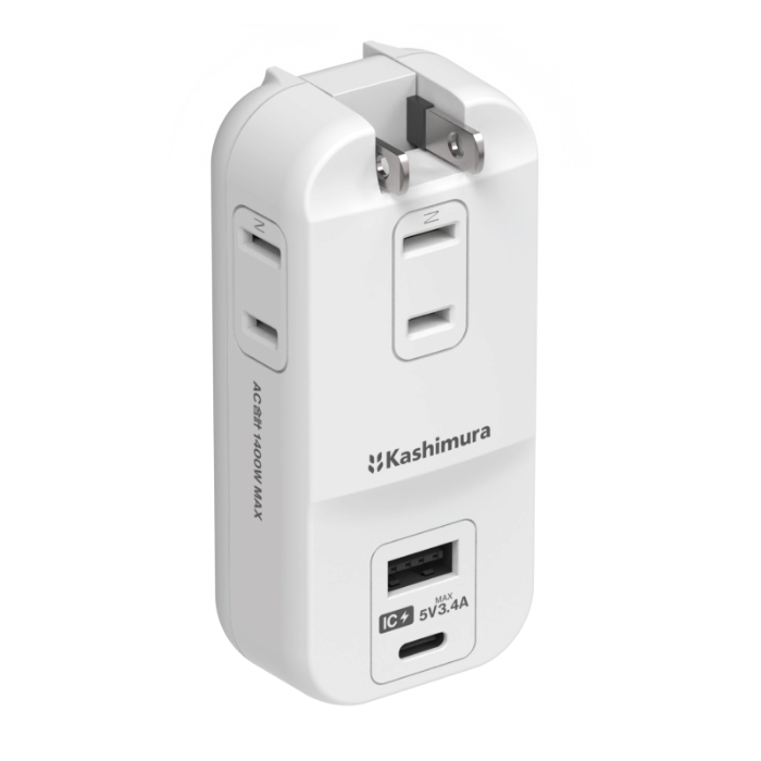 旅行用電源タップ AC3 USBA+C 3.4A 自動識別 リバーシブル