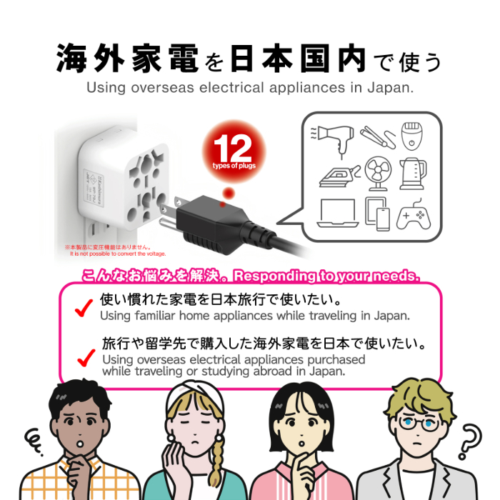 国内用マルチ変換プラグ12種類対応→A WH - 画像 (5)