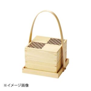 ヤマコー 用美 ひのき細密・手提付正角2段料理箱 七宝 38328